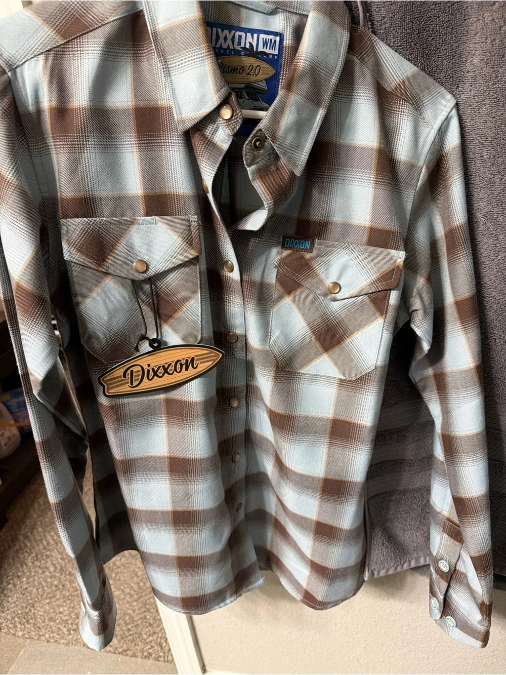 DIXXON Brown and Light Blue Plaid Button-Down Work Shirt - Picture 1 of 1